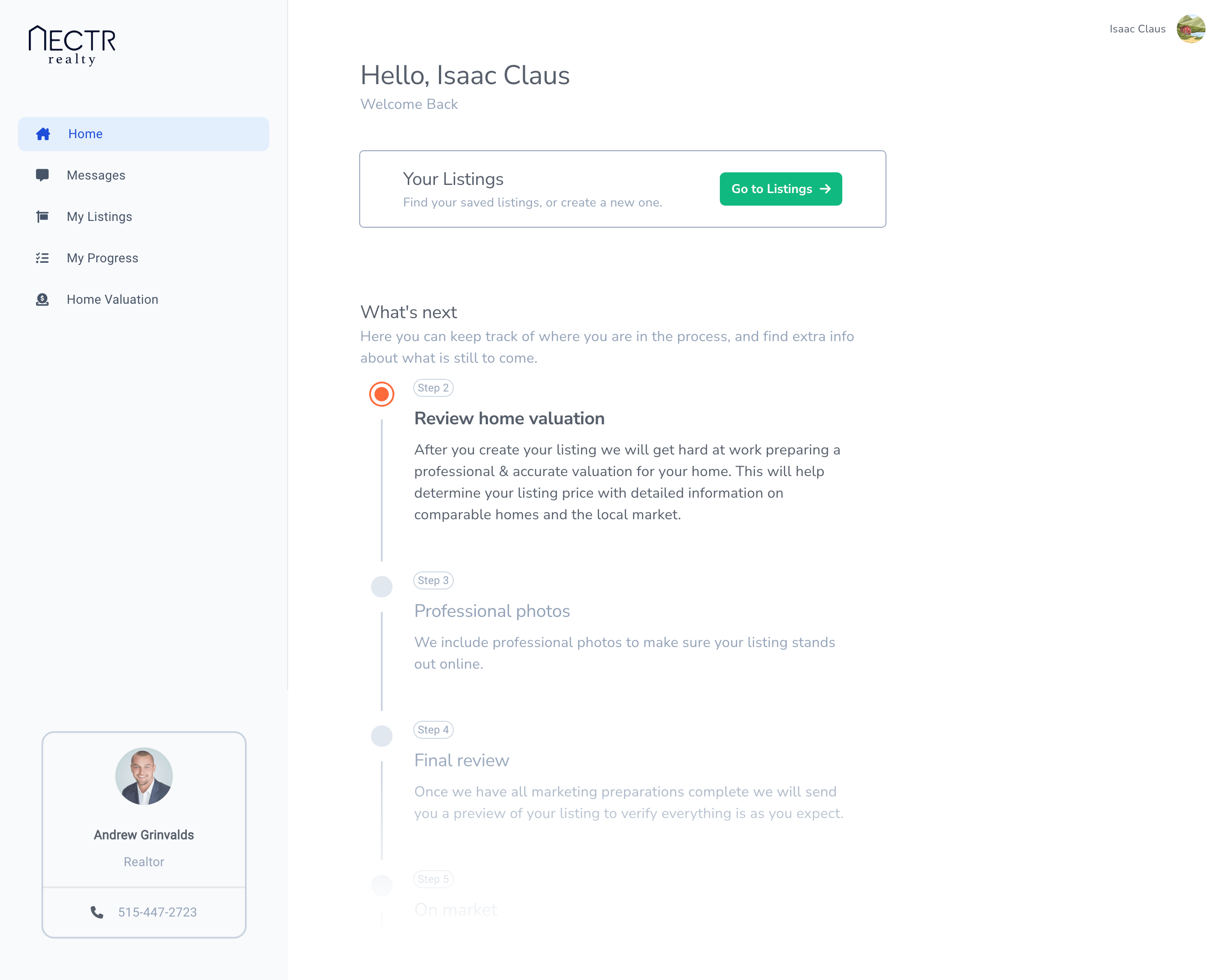 Dashboard home screen